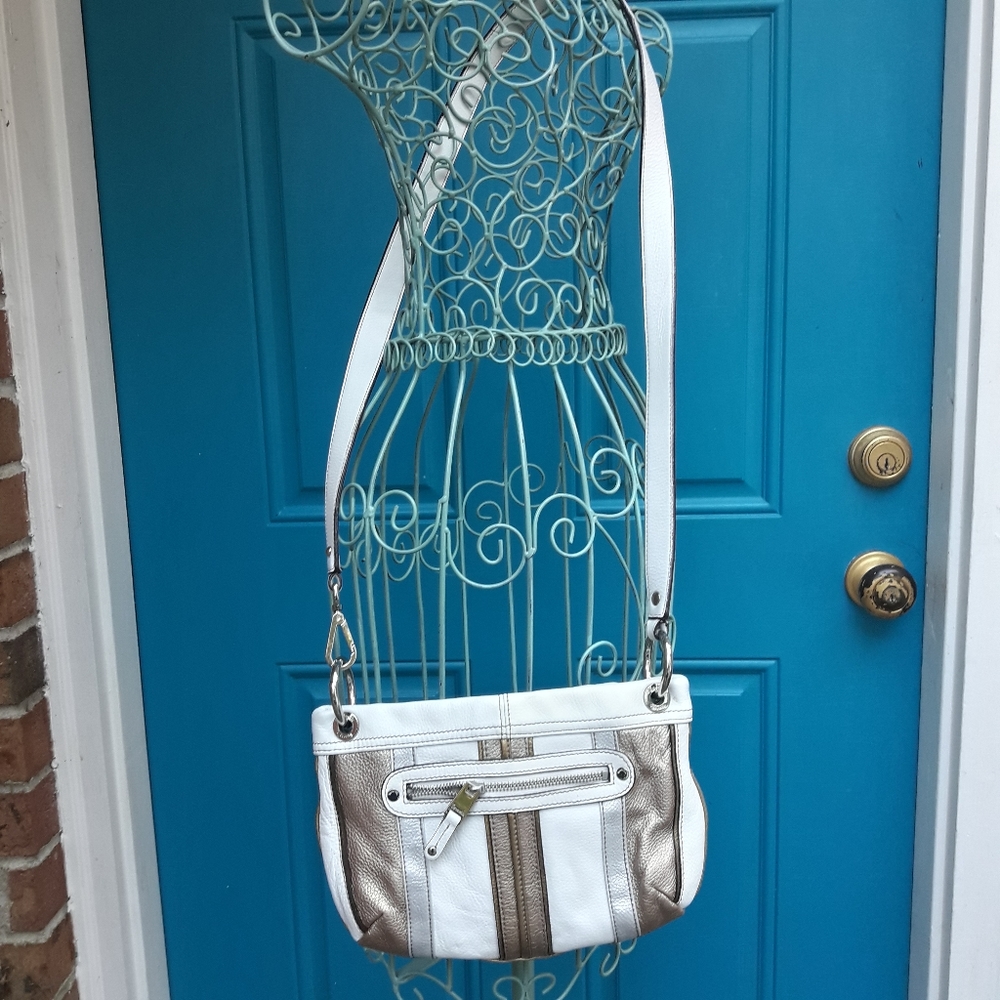 Genuine Leather Crossbody Bag Modern White Contemporary Pebbled Leather Purse - Picture 4 of 16